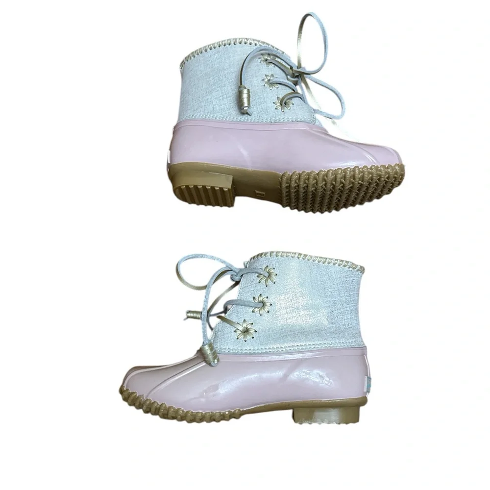 Jack Rogers Chloe Blush Metallic Pink and Cream Duck Rain Boots